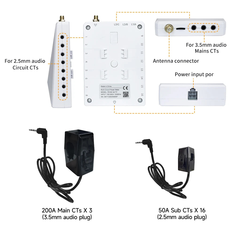 Tuya Wifi 200A 300A Smart Home Energy Monitor with 16 Sub 50A Circuit Level Sensors Real Time Electricity Monitor Meter Solar