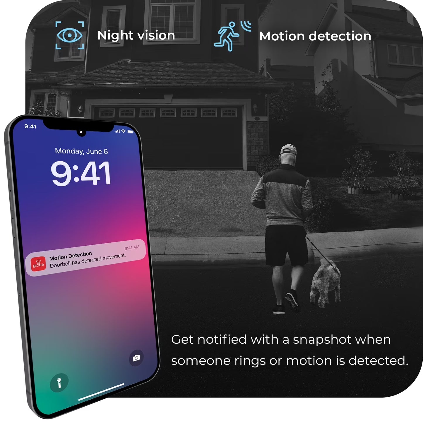 Black Plastic Wired Smart Motion Detection Doorbell Kit