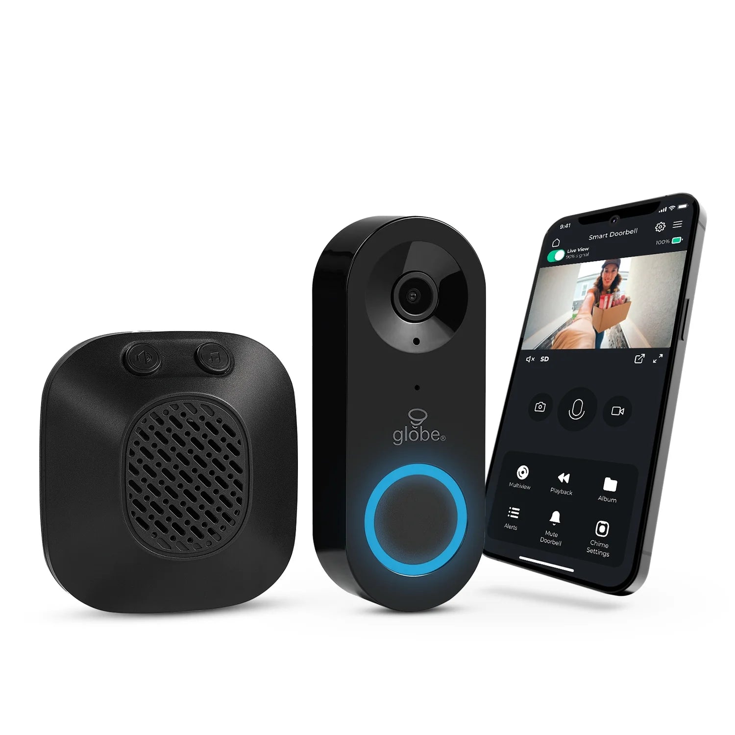 Black Plastic Wired Smart Motion Detection Doorbell Kit