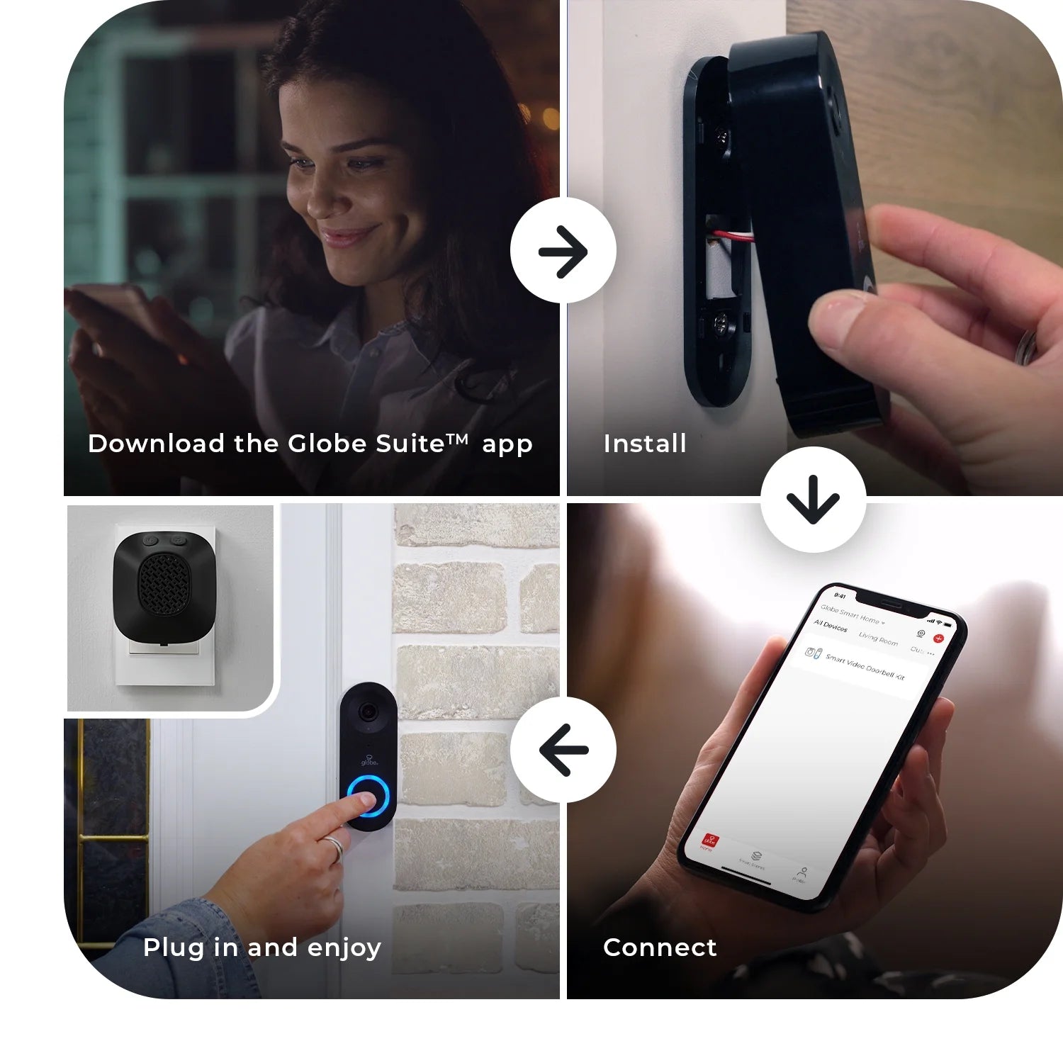 Black Plastic Wired Smart Motion Detection Doorbell Kit