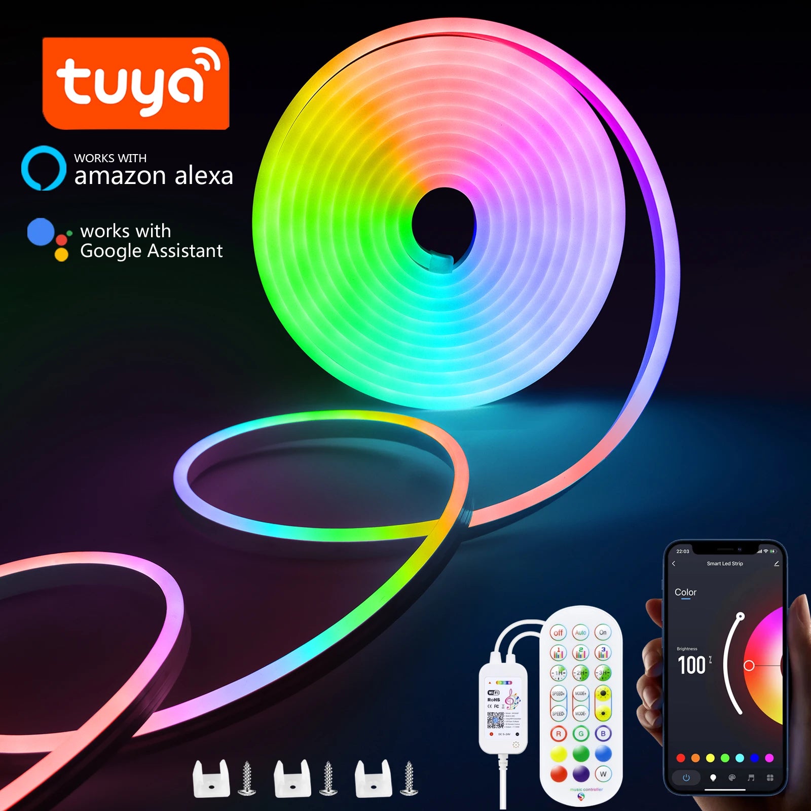5V USB RGB Neon LED Strip 1M 2M 3M 4M 5M Wifi Neon RGB Strip Work with Tuya App/Smart Life/Alexa for TV Home Neon Decor Lighting