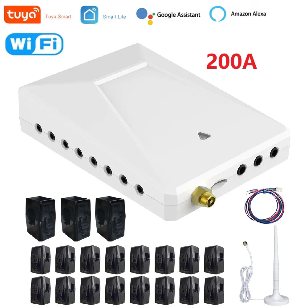Tuya Wifi 200A 300A Smart Home Energy Monitor with 16 Sub 50A Circuit Level Sensors Real Time Electricity Monitor Meter Solar