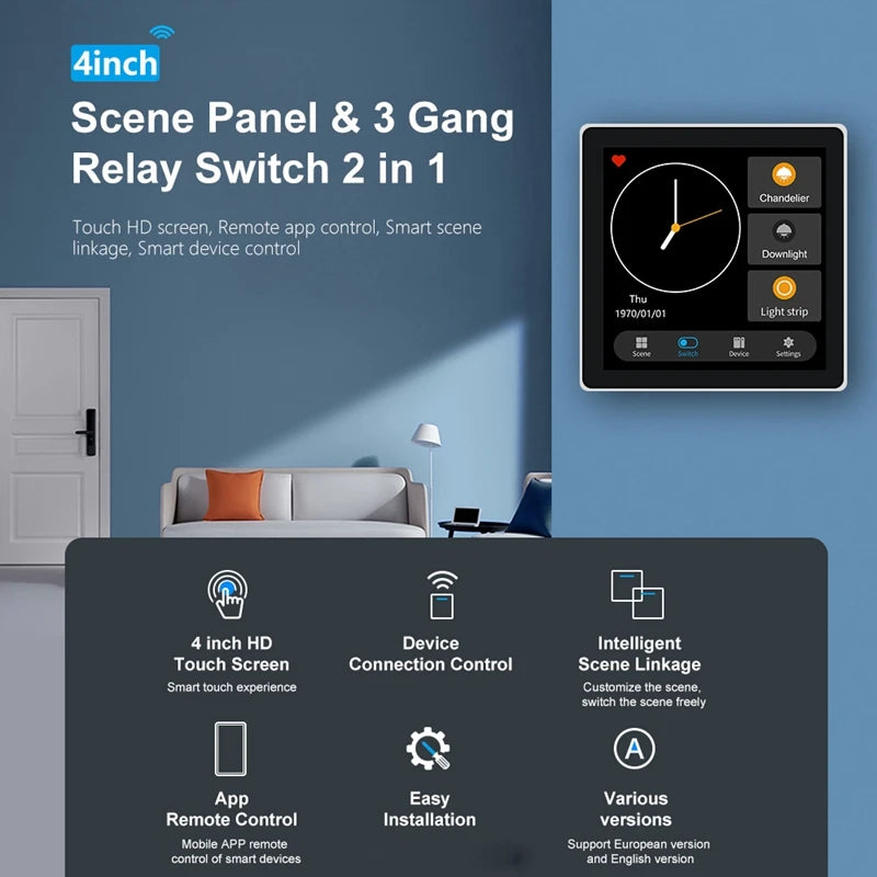 Tuya Smart Home Multiple Zigbee Smart Home Control Panel 4 Inch Switch Panel In-Wall Touchscreen Control for Home-Euplug