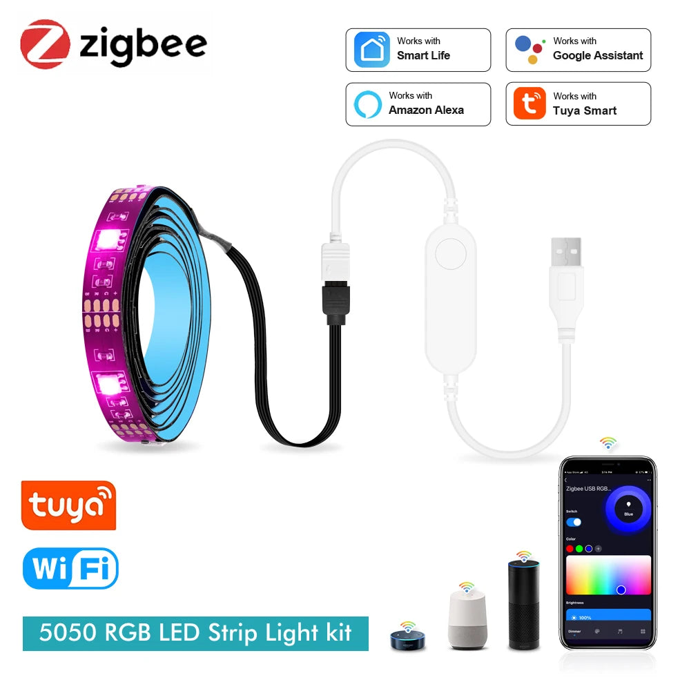 Smart Zigbee USB Led Lights Tuya Wifi RGB Led Strip DC5V 5050 Smart Led TV Back Lighting Wok with Alexa Google Home