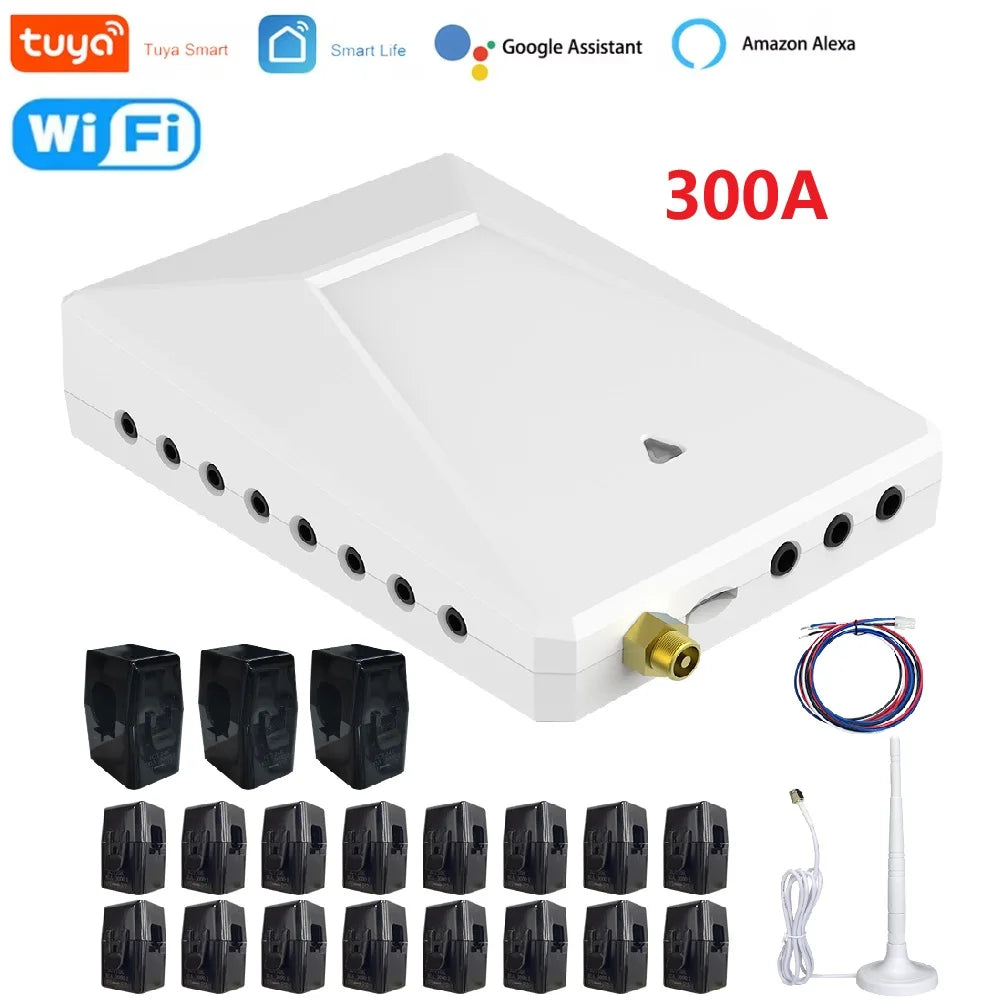 Tuya Wifi 200A 300A Smart Home Energy Monitor with 16 Sub 50A Circuit Level Sensors Real Time Electricity Monitor Meter Solar