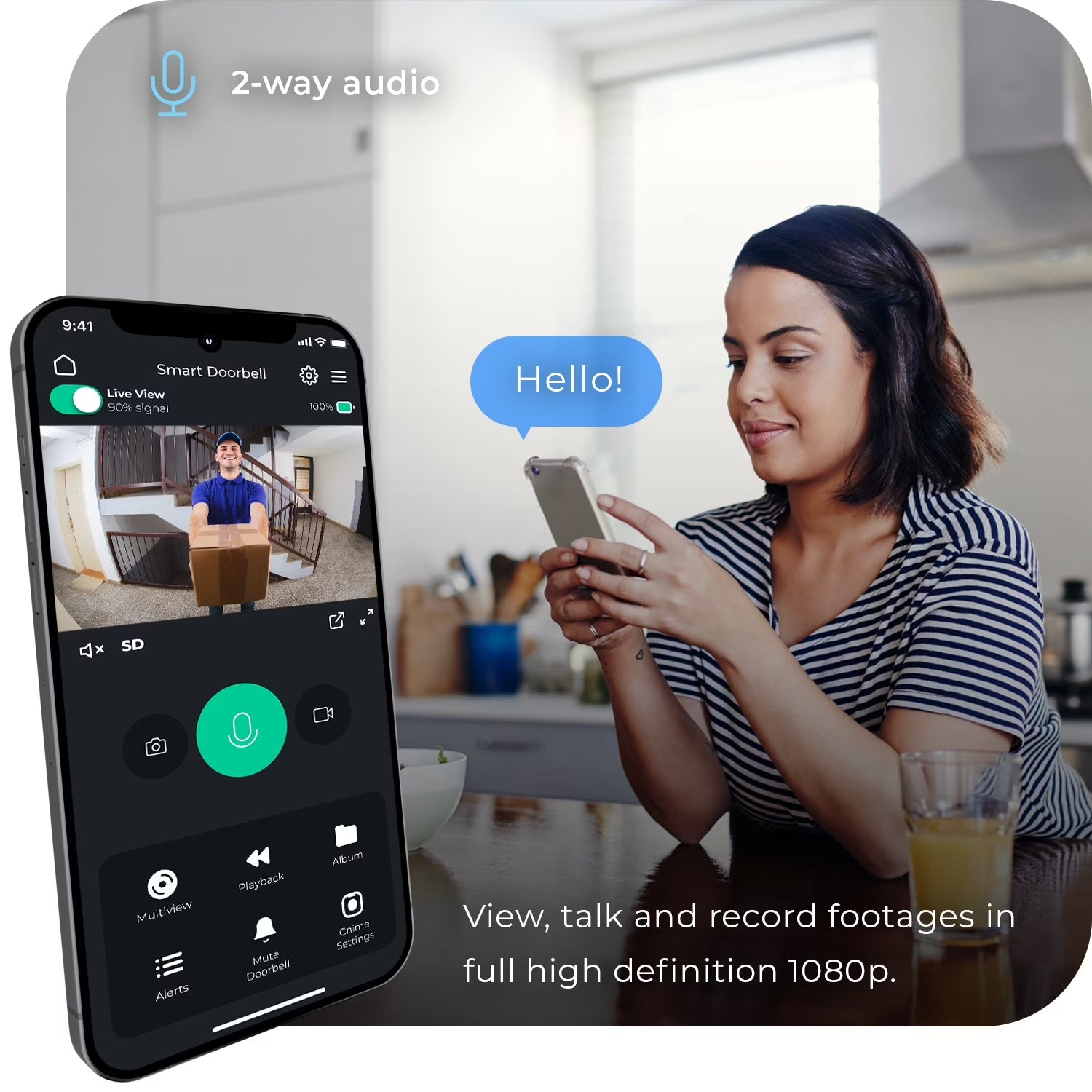 Black Plastic Wired Smart Motion Detection Doorbell Kit
