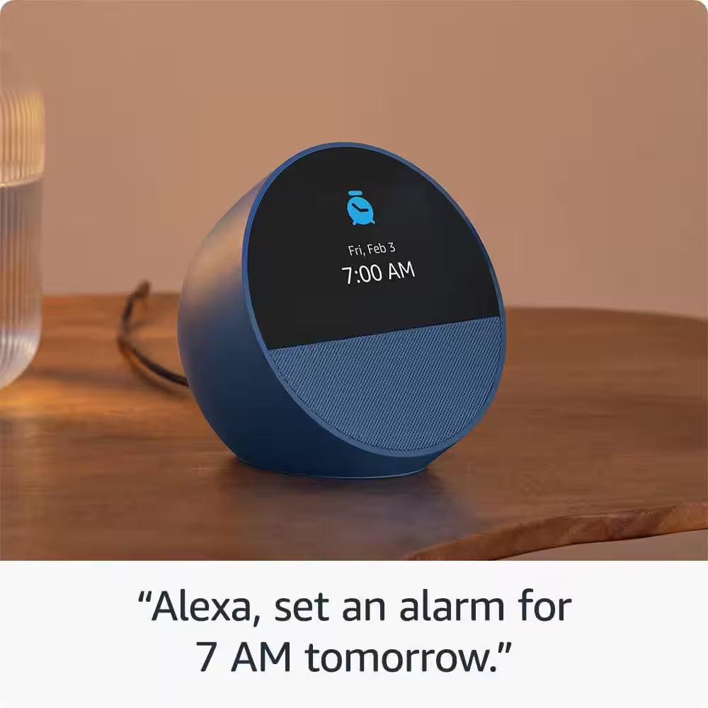 Echo Spot Smart Alarm Clock with Vibrant Sound plus Alexa, Ocean Blue