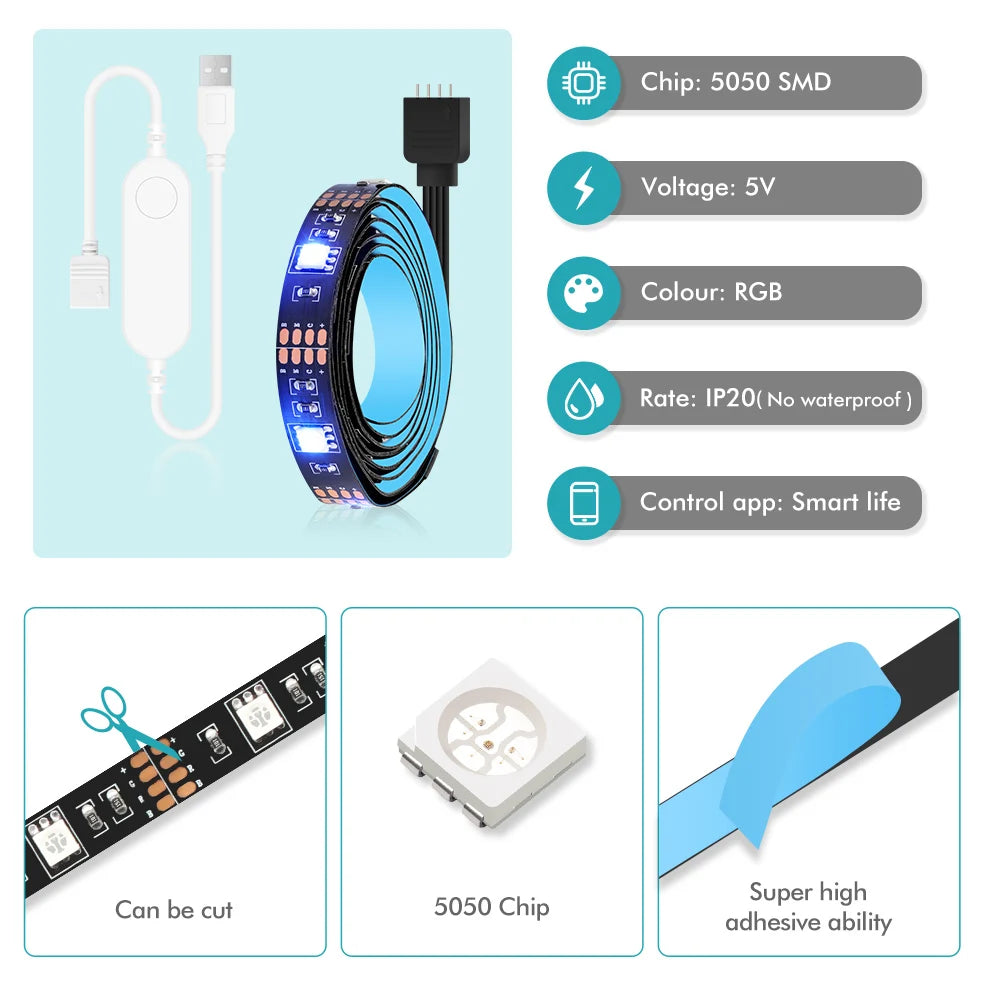 Smart Zigbee USB Led Lights Tuya Wifi RGB Led Strip DC5V 5050 Smart Led TV Back Lighting Wok with Alexa Google Home